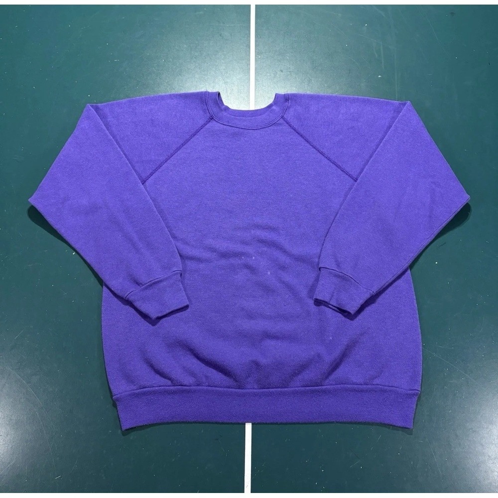 Vintage 90s Blank Raglan Crewneck Sweatshirt Men's Large Faded Purple USA Made